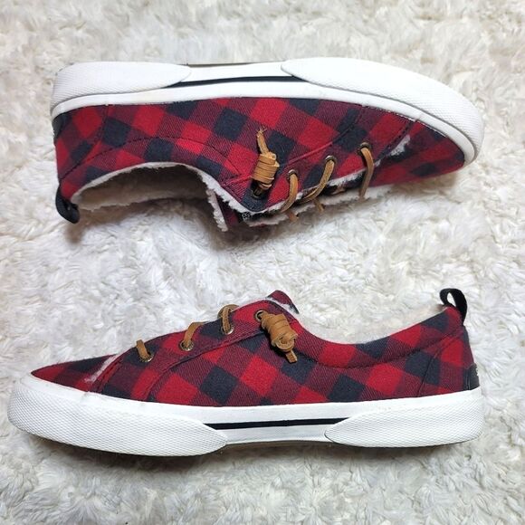 Sperry Pier Wave Plaid Red & Black Slip On Casual Sneaker - Picture 6 of 10